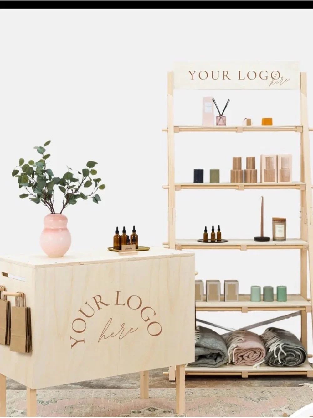 Vendor Display MILIMETRY Poland in Natural Light Wood Portable w CarryBags PopUp